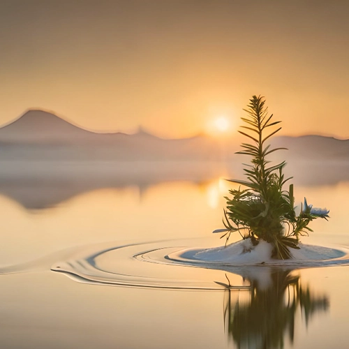 Plant in water in sunset