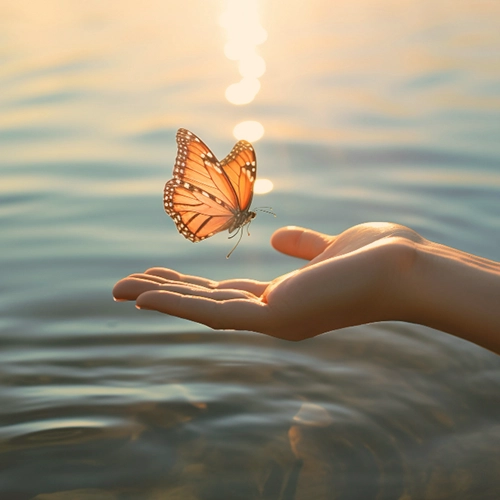 Woman hand butterfly